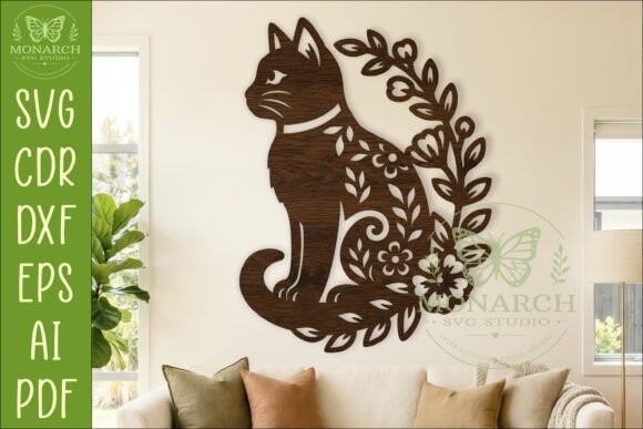 Download Floral Cat Wall Art SVG, Cat Lover Laser - Love Collection