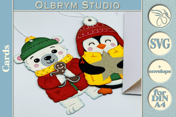 Download Polar Bear &amp; Penguin Christmas Card SVG - Christmas card svg Collection